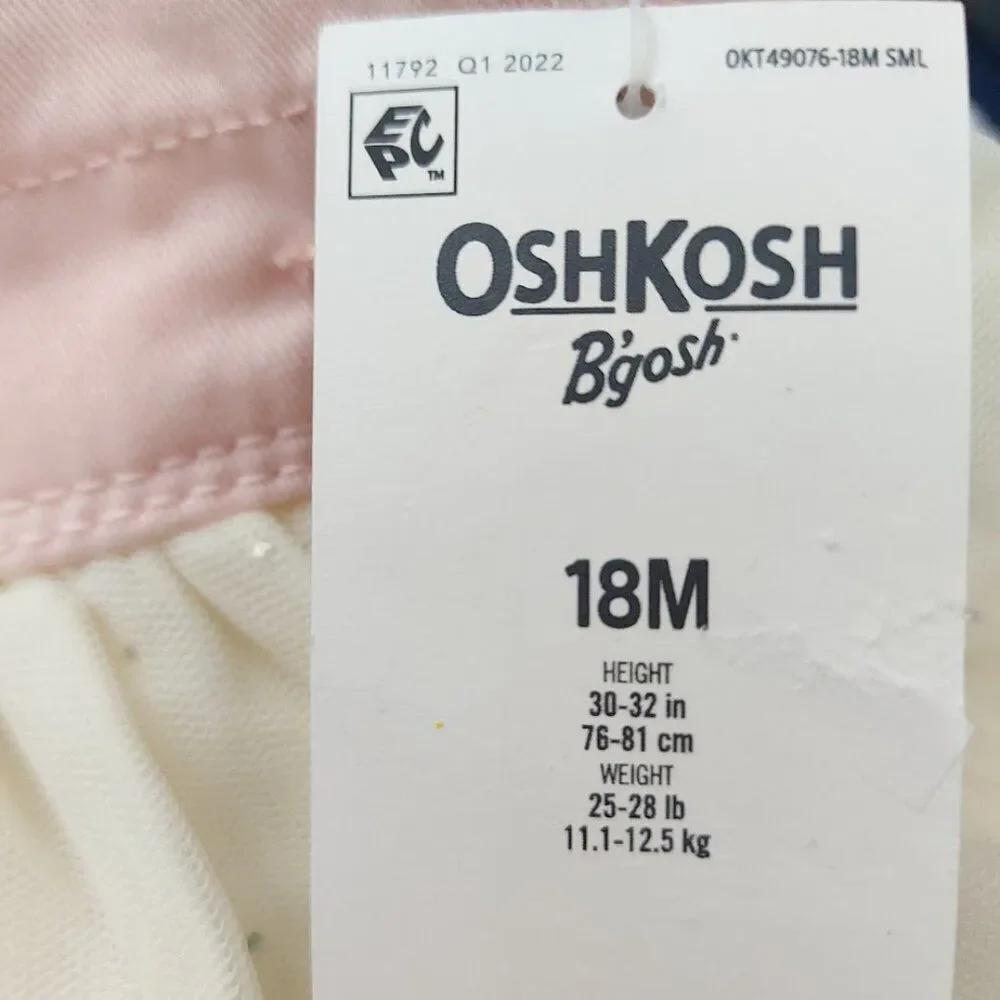 Oshkosh B'gosh Dress Baby 18 Months Pink Cream 100% Cotton Lined Tulle Unicorn